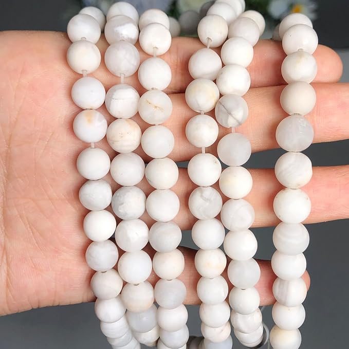 8mm Matte White Quartz Bead, 15-Inch Matte Round Loose Stone Beads - Image 8