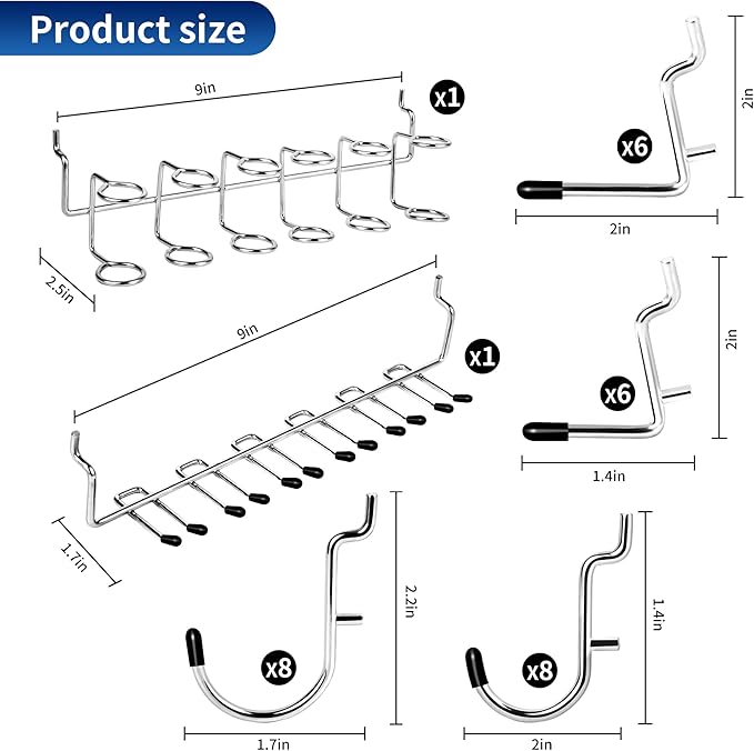 Pegboard Hook 100 Pcs, Heavy Duty Peg Board Hooks fit 1/8"＆1/4" Pegboards, Pegboard Accessories with Peg Locks for Organizing Various Tools,Peg Board Tool Utility Hooks