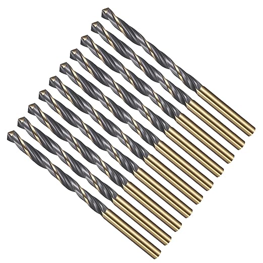 Drill Bit, 5.2mm Cutting Diameter, 4341 HSS Gold and Black 118° Cutting Angle Number Jobber Bits - (Applications: for Drilling Soft Metal Plastic Wood), 10-Pieces