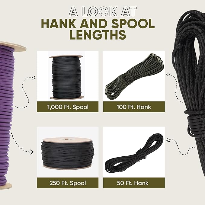 The Paracord Store | Type III 550 Paracord - 100 FT Hank, Coyote Brown | Heavy Duty 7 Strand Tactical Paracord - USA Made Nylon Outdoor Parachute Cord for Camping, Fishing & More - Survival Cord