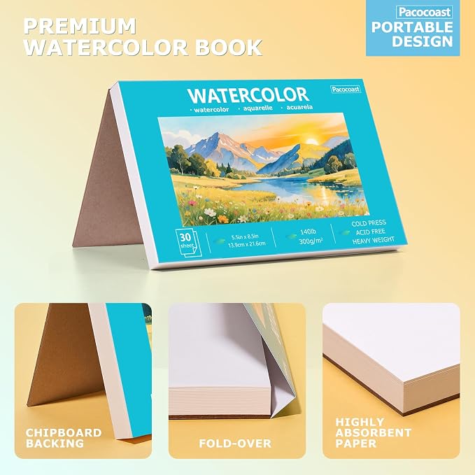Pacocoast 5.5"x8.5" Small Watercolor Sketchbook, 30 Sheets of 140lb/300gsm - Image 2