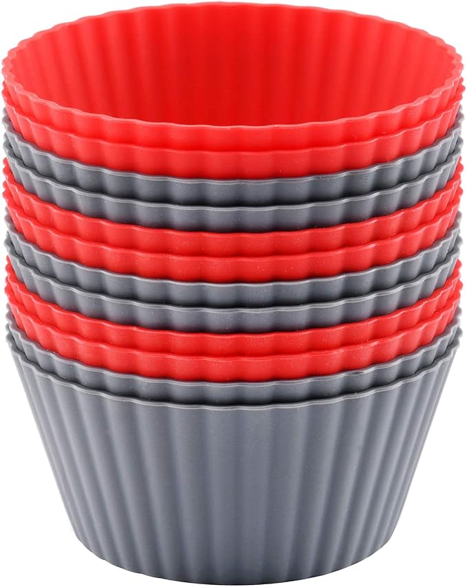 12 Pack Reusable Nonstick Jumbo Silicone Baking Cups, Cupcake and Muffin Liners by Mirenlife