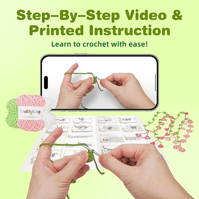 WaldyWop Crochet Kit for Beginners: 4 Flower Bracelets Starter Kit w/Videos | - Image 2