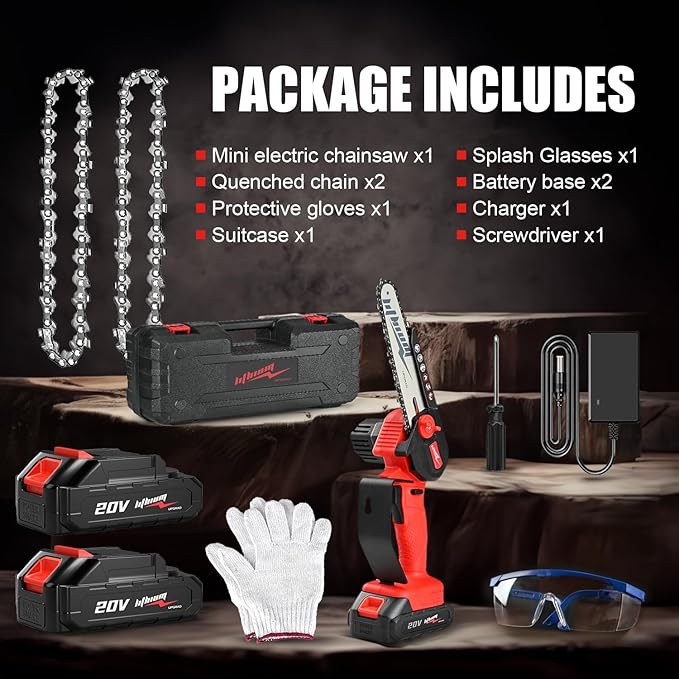 Mini Chainsaw Cordless, 6 Inch Portable Electric Chainsaw, One-Hand Handheld Small Chain Saw for Cutting Wood Trimming and Woodworking- Mini Chain Saw Battery Powered with 2 Batteries