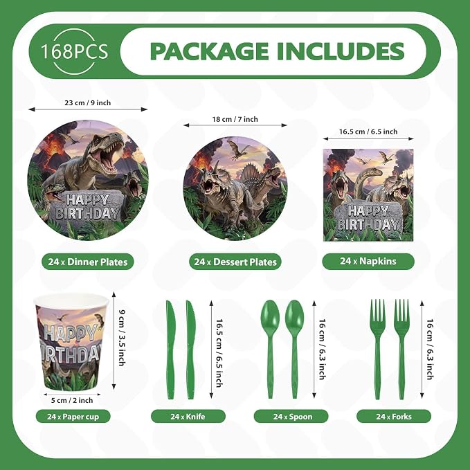 168Pcs Dinosaur Birthday Party Supplies - Image 2