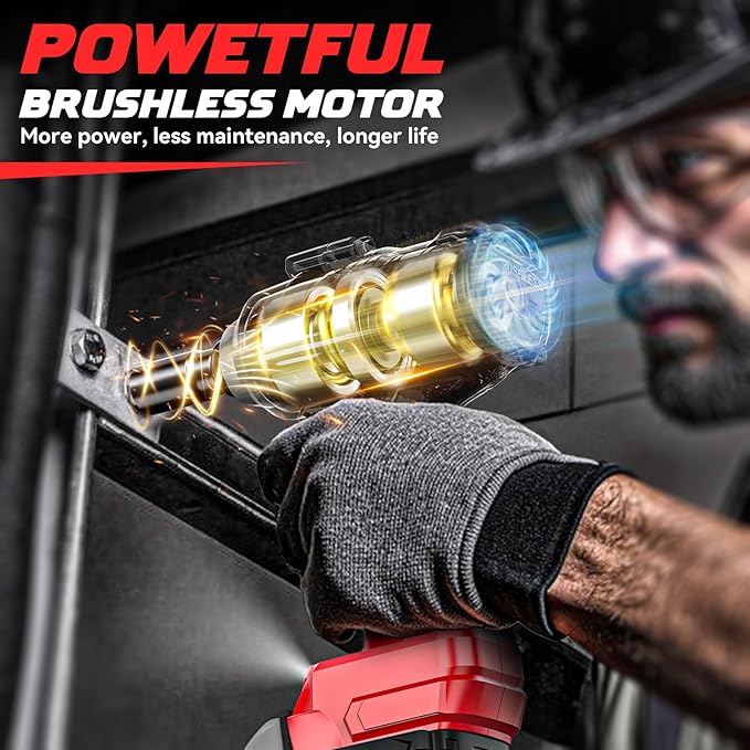 Cordless Impact Wrench 1/2" Compatible with Milwaukee 18v Battery, 750 Ft-lbs High Torque Impact Driver with 6Pcs Sockets & Storage Case, Brushless Impact Gun with 4-Speed & LED Light(Bare Tool)