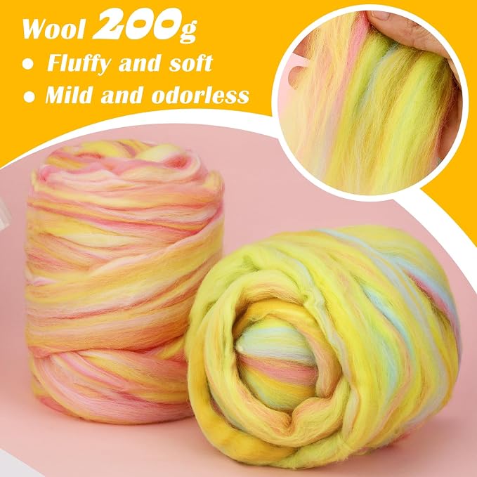 Wool Roving 7.02oz Colored Natural Needle Felting Wool Bulk - Image 3