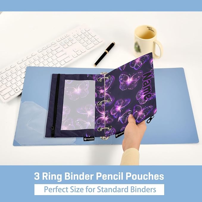 Custom Butterflies Purple Neon Pencil Pouch - Image 4