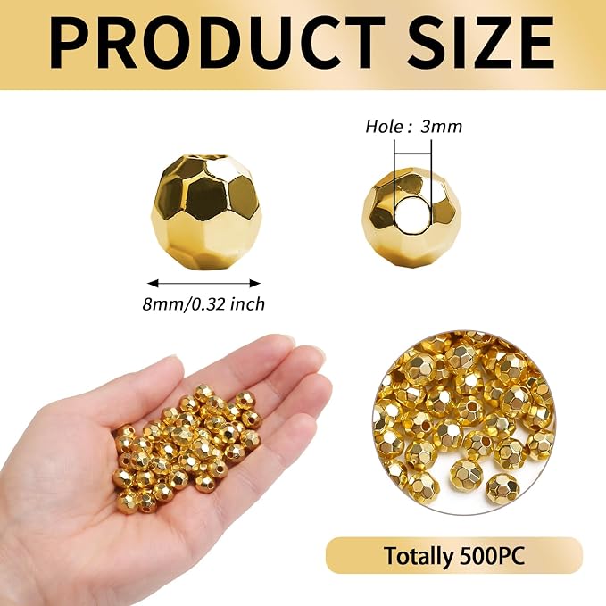 BONNY BOXX 1000pcs 6mm Acrylic Faceted Round Crystal Beads Gold Loose Spacer - Image 2