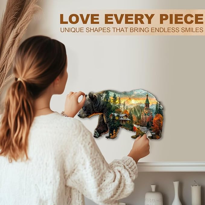 Forest Bear Puzzles Adults Gifts Wooden 60 Pieces 8.5 * 4.9in - Image 6