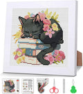 Black Cat Cross Stitch Kits For Beginner, Flowers Stamped Cross Stitch Kits by VIGEGU