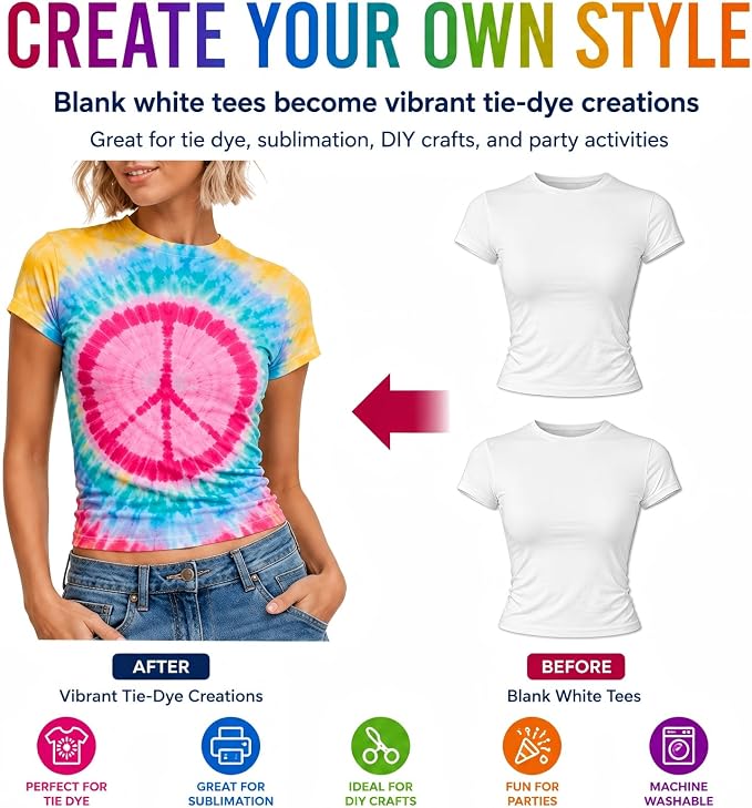 Silkfly 3 Pcs White Tie Dye DIY Cotton Cute Tee Tie Dye DIY Party Supplies - Image 2