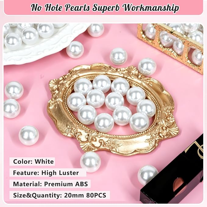 80PCS 20mm Pearls for Crafting, Artificial Pearl Beads for Vase Filler - Image 3