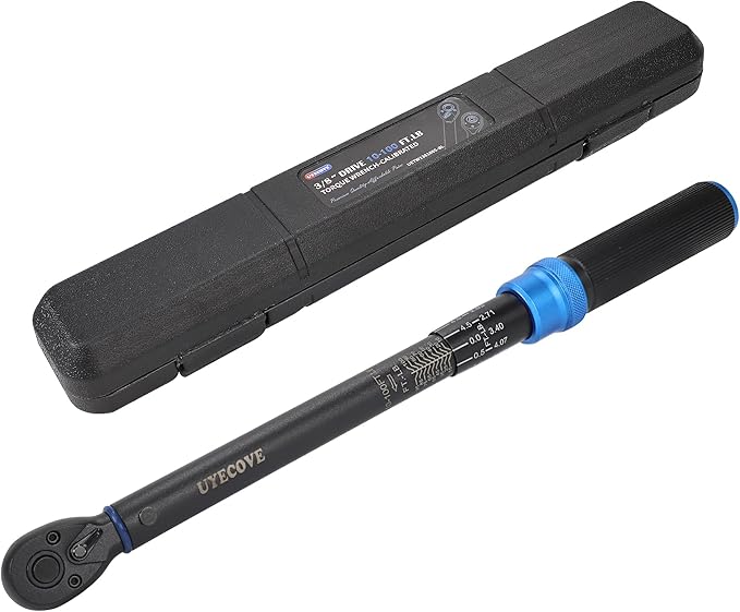 3/8-Inch Drive Click Torque Wrench, Dual-Direction Click Professional Torque Wrench 10-100FT.LB/13.6-135.6N.M, Dual Range Scales Graduated in FT.LB and N.M, Blue