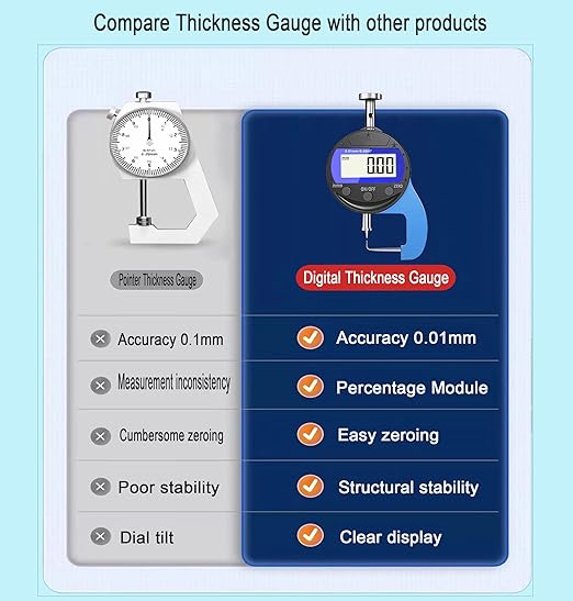 Digital Micrometer Measuring IndicatorMeasuring Range 0-10mm0.0005''/0.01 mm Measuring Indicator, Digital Thickness Gauge, for Hollow Tubes, Round Tubes Products, etc.（JT）