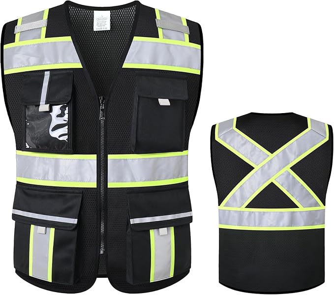 Class 2 Safety Vest with Zipper Front and multiple Pockets, High Visibility Vest, Meets ANSI/ISEA Standards