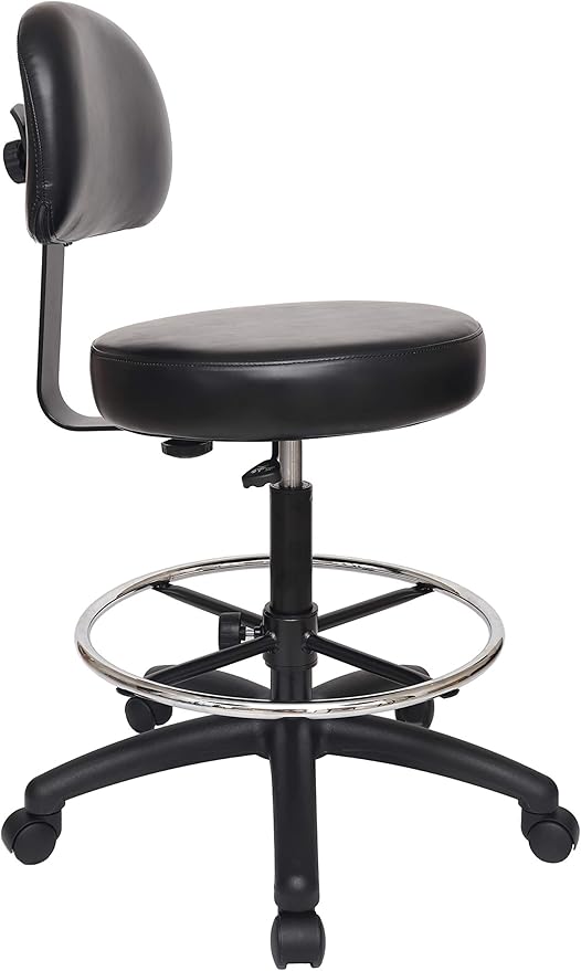 Chair Master Round Vinyl Chair/Stool-Black-for Garage, Counters, Shop, Kitchen, Computer Desks, Drafting Tables. EASY to CLEAN! (Soft Non-Marking Casters, Tall Bench/Drafting 24"-34")