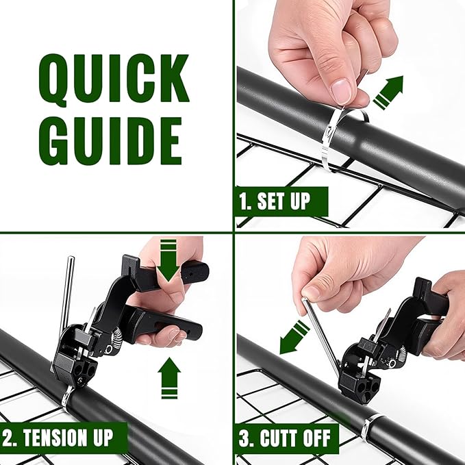Metal Zip Ties with Stainless Steel Cable Tie Gun, Special Tool For Fastening and Cutting Steel Zip Ties, 100pcs 11.8in Uv Resistant chain link fence Parts For Fence Exhaust Pipe Outdoor