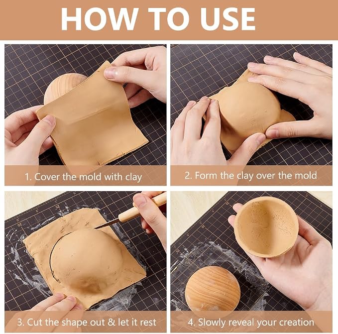 BENECREAT 8Pcs 8 Sizes Half Round Pottery Tools Set, Wooden Ceramic Top Tool - Image 4