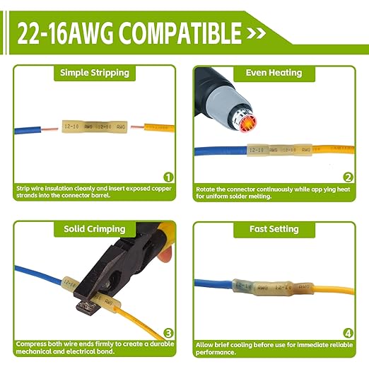 500PCS Heat Shrink Wire Connectors 12-10 AWG, Waterproof Tinned Copper Purple Core Wire Connectors, Insulated Splice Terminals for Cable, Boat, Automotive, and Home Wiring (12-10 AWG)