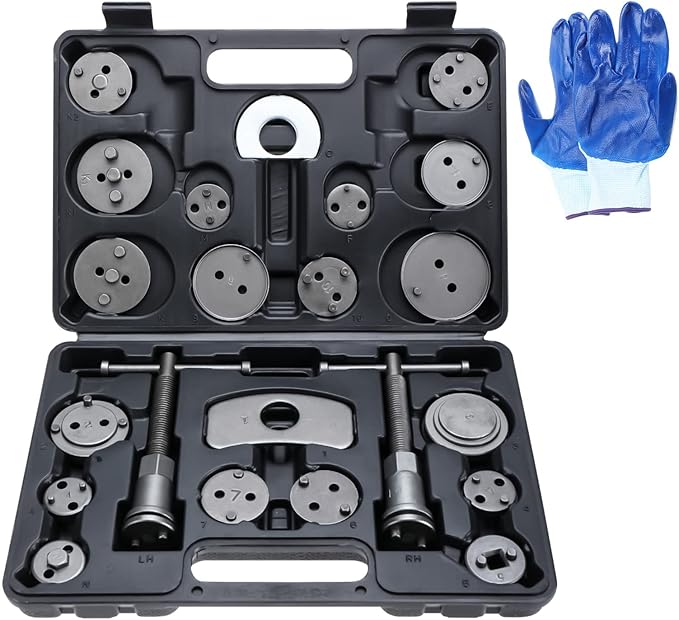 22PCS Disc Brake Caliper Wind Back Tool Kit, Car Brake Piston Compressor and Wind Back Tool Set for Brake Pad Replacement