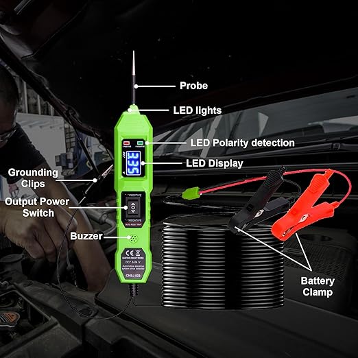 Multifunctional Car Circuit Tester,Digital Display Short Circuit Finder,6-24V AC/DC Car Power Tester, Component Activation Electrical Tester for Trailer Lights Testing/Continuity Testing