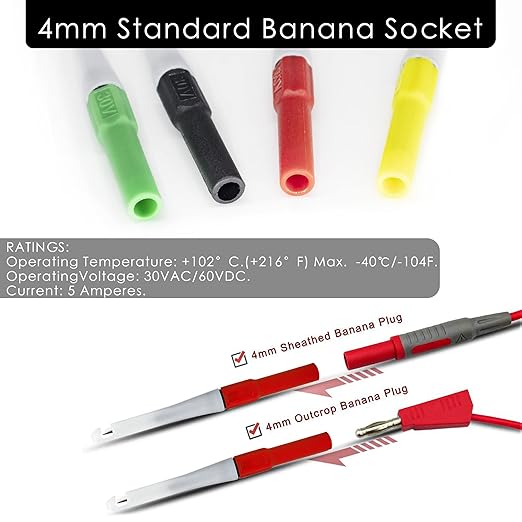 Piercing Clip Test Probe, 0.7mm Test Probe Pins, Non-Destructive Insulation Wire Piercing Needle, Piercing Probes Set for Banana Socket Plug Car Tester (4 Pcs)