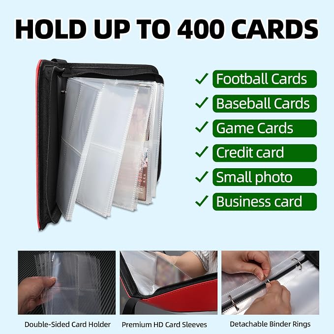Collectible Trading Card Albums, 4 Pocket Card Binder, 400 Double Sided Pocket - Image 5
