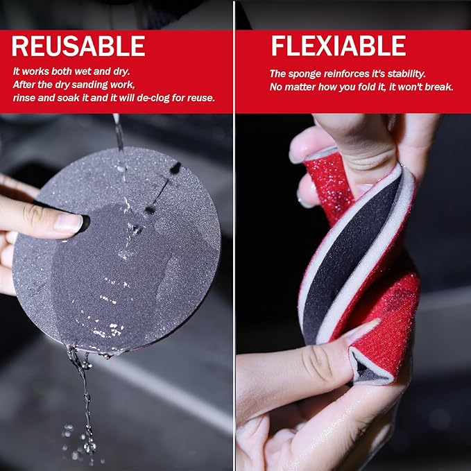 16Pcs 5 Inch Sanding Sponge Disc Hook and Loop 180 Grit Wet Dry Sanding Pads, Drywall Sandpaper Blocks for Wooden Drywall Sheetrock and Metal Glazing