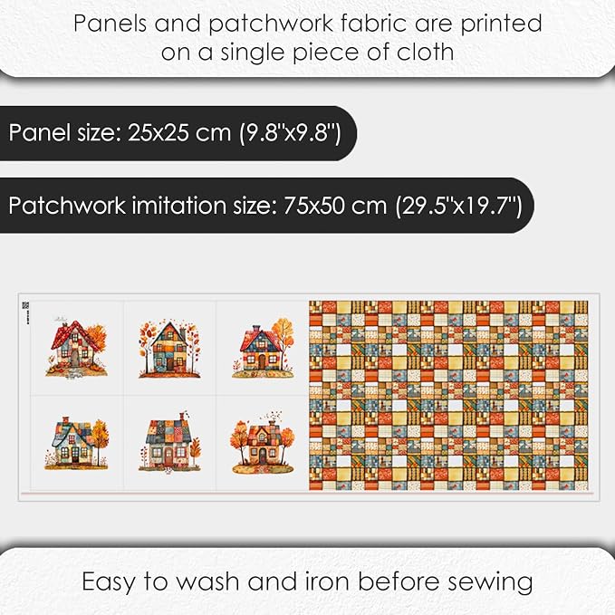 Cozy Autumn Patchwork House Fabric Panel – Six 10×10 inch Designs + Bonus - Image 4