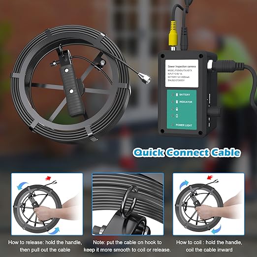 Sanyipace Sewer Camera 100FT/30M, 1080P FHD, Zoom in, Remote Control, Sapphire Lens, Battery Level Display, 12 Adjustable White LEDs, 7'' LCD Screen, Plumbing Pipe Drain Camera, 16GB TF Card