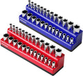 1/4 Inch Magnetic Socket Organizer, NOEAIKE 2-Pack Metric &SAE Socket Holder Set 1/4" Drive Socket Trays, Holds 52 Pcs Standard and Deep Size Sockets(Socket not Included)