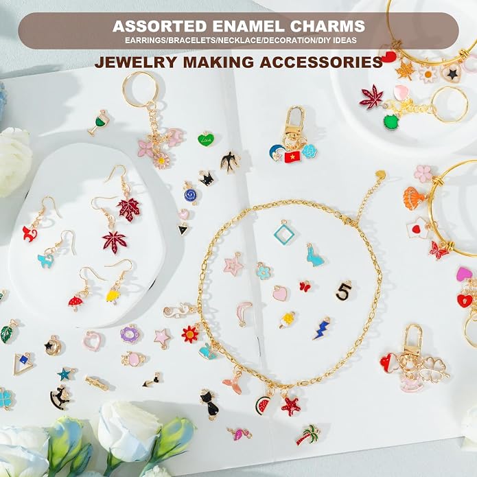 352 Pcs Assorted Charms for Jewelry Making, Mixed Enamel KC Gold Alloy Letter - Image 5