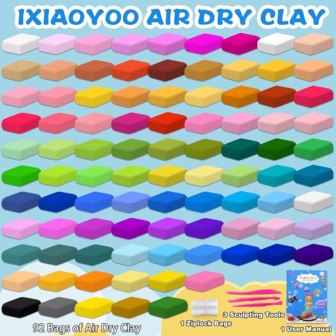 Ixiaoyoo Air Dry Clay, 92 Colors Foam Modeling Clay - Image 3