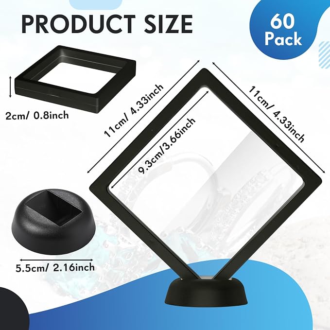 60 Pcs 3D Floating Display Case PE Film Jewelry Storage Box Coins Display Frame - Image 3