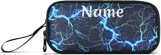 Custom Dark Blue Electric Lightning Pencil Case Box Boys Girls Personalized - Image 8