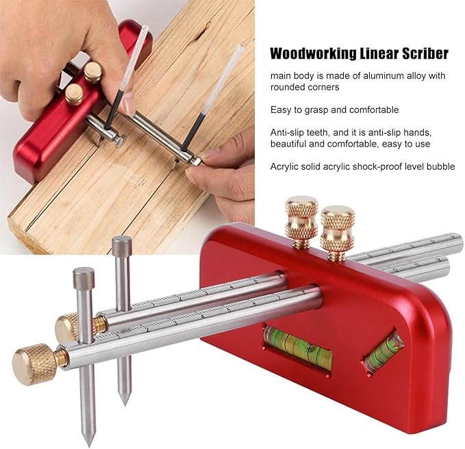 Wood Scribing Mortise Gauge, Double Head Aluminium Alloy Carpenter Tool, Adjustable Marking Gauge Woodworking Scribe for Carpenter
