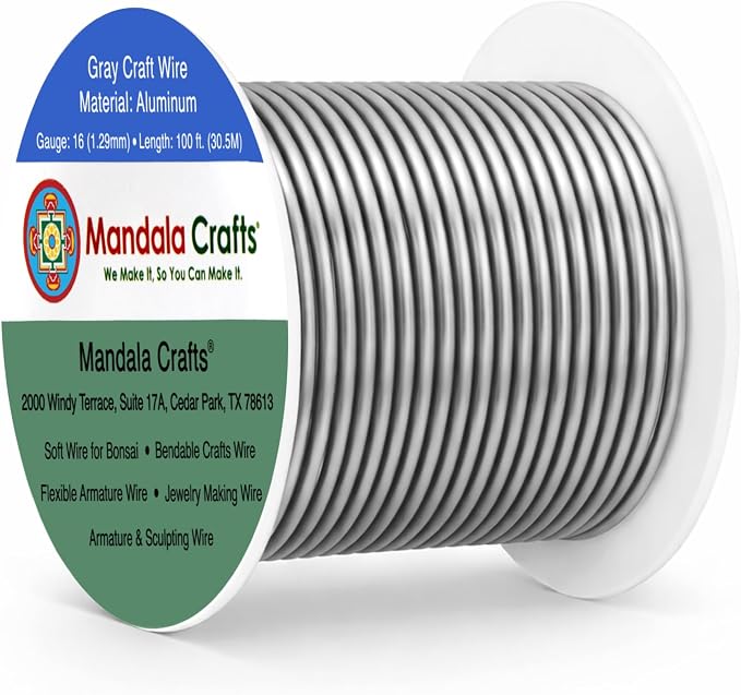 Mandala Crafts 16 Gauge Gray Anodized Aluminum Craft Wire, 100 FT | Colored by MandalaCrafts