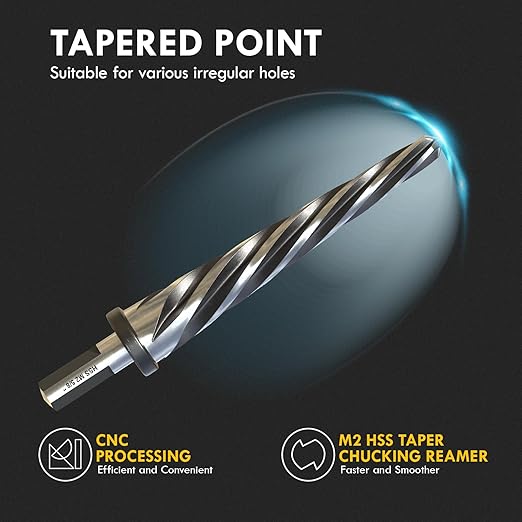 5Pcs Bridge Construction Reamer Set, M2 HSS Taper Chucking Reamer Drill Bit with 5-Spiral Flutes Design for Steel, Alloy, Aluminum, Wood and Plastic