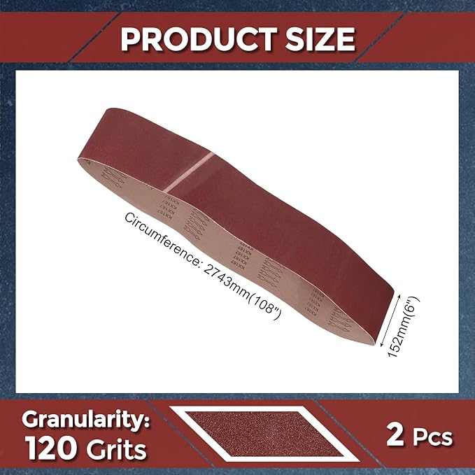 2 Pcs Sanding Belts 6 x 108 Inch 120 Grit Aluminum Oxide Abrasive Sandpaper for Belt Sander Metal Grinding Wood Working Weld Rust Removal