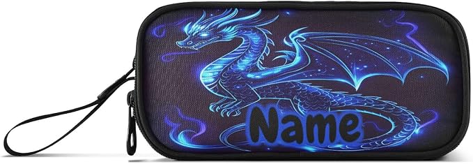 Custom Dragon Blue Black Pencil Case Box Boys Girls Personalized Name Large - Image 6