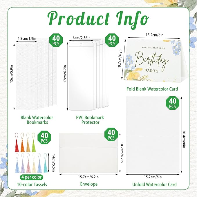 200 Pcs Watercolor Bookmark Making Kit, 40 Blank Bookmarks - Image 2