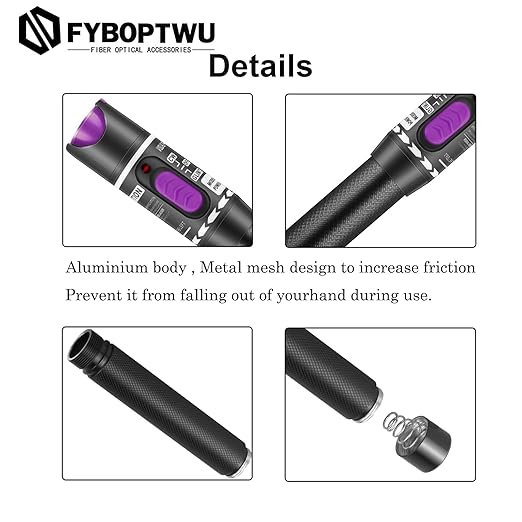 2pcs Fiber OpticVisual Fault Locator Fiber Optic Cable Tester with 1pc Singlemode 9/125um FC Male to LC Female Adapter, Purple Switch (Mode Number: VFL-30)