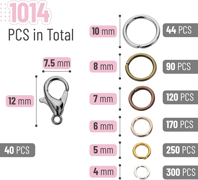 Mr. Pen- Open Jump Rings Set, 6 Assorted Sizes, Jewelry Making Findings - Image 2