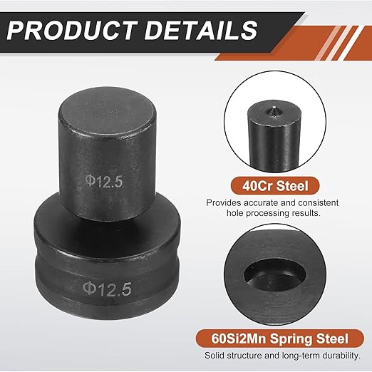 HARFINGTON Hydraulic Hole Punch Die Φ12.5mm Round Hole 40Cr Steel Electric Punching Kit for CH70 Electric Punching Machine, Black