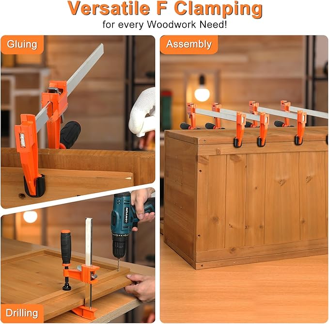 Yiad Clamp Set for Woodworking, 12 Inch 2PCS + 6 Inch 2PCS F Style Bar Clamps, Heavy Duty Wood Clamps for Furniture Installation, Garage & Workshop Use