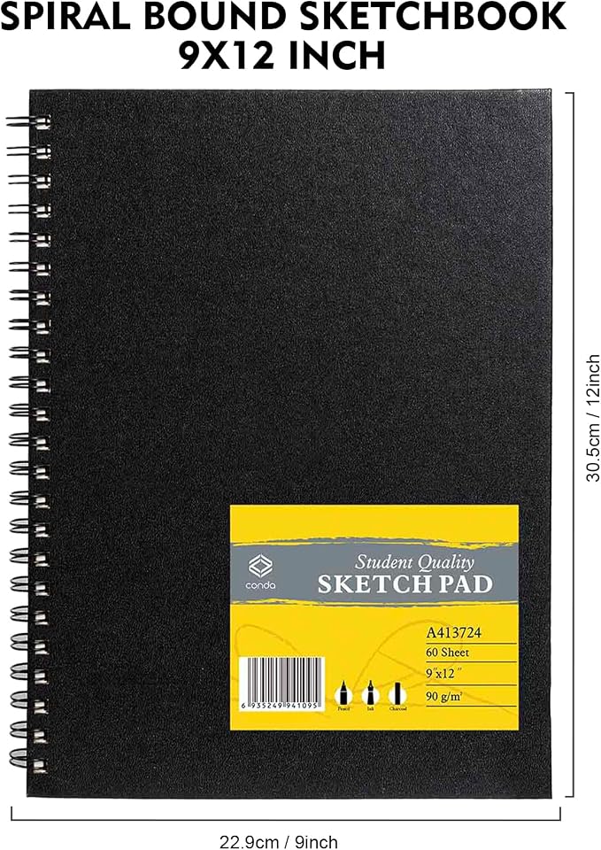 CONDA 9"x12" Double-Sided Hardbound Sketchbook, 60 Sheets, Heavyweight - Image 2