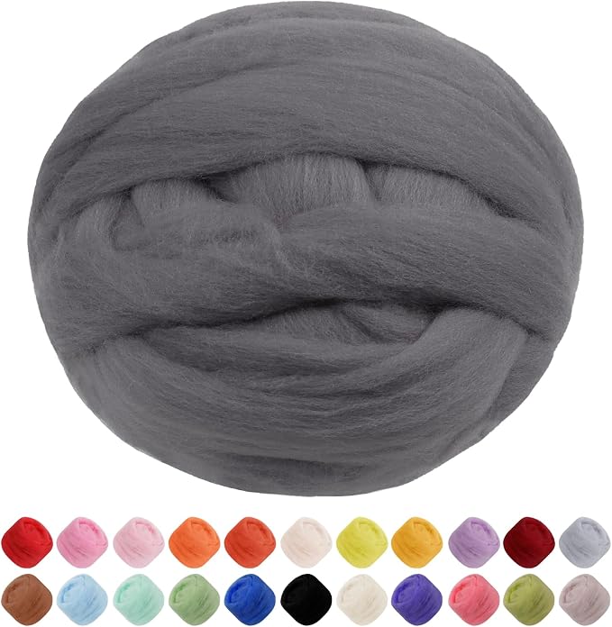 JeogYong Needle Felting Wool, 17.64oz Wool Roving Chunky Wool Yarn, Medium Grey by JeogYong