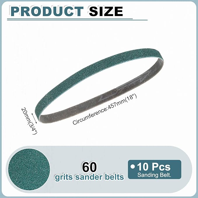 HARFINGTON 3/4 x 18 Inch Sanding Belts, 10 Pcs 60 Grit Zirconia Abrasive Belt Sander File Belt for Woodworking, Metal Polishing, Knife Sharpener