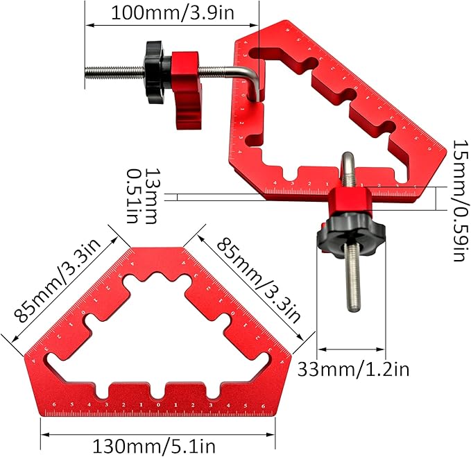 Clamping Squares For Woodworking 45/90 Degree Clamp Triangle Right Angle Clamp, 90 Degree Corner Clamp, Aluminum Alloy Red 6PCS